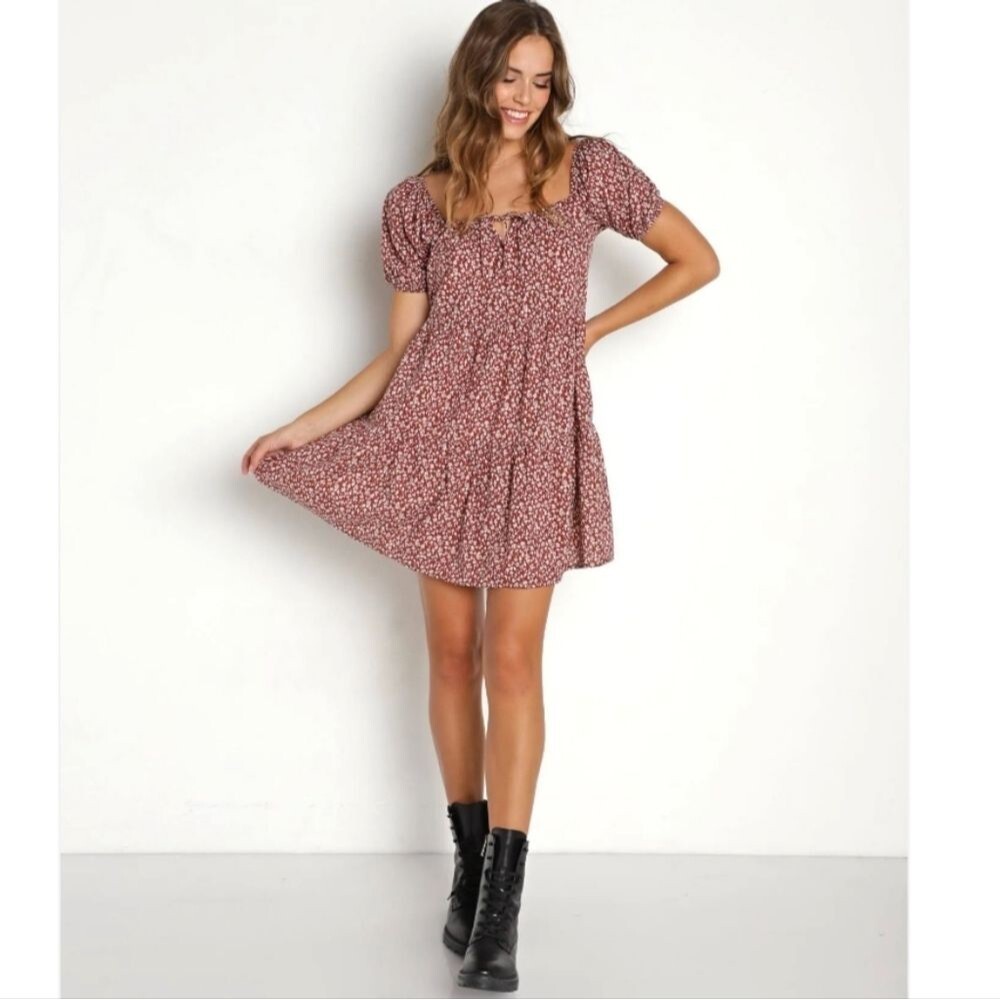 LACAUSA Playa Mini Dress Cocoa Magic Mushroom Size S